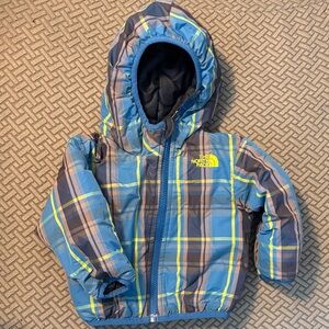 The North Face Blue and Green Plaid Hooded Jacket